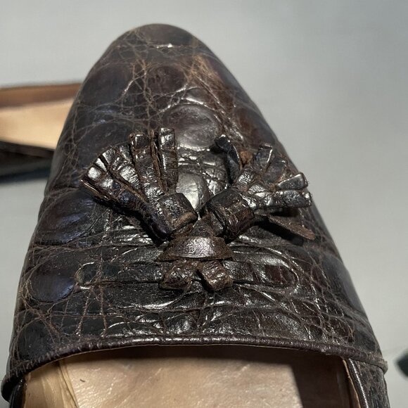 Ralph Lauren Womens Brown Crocodile Leather Loafers With Tassel Detail Size 10 - Picture 7 of 7